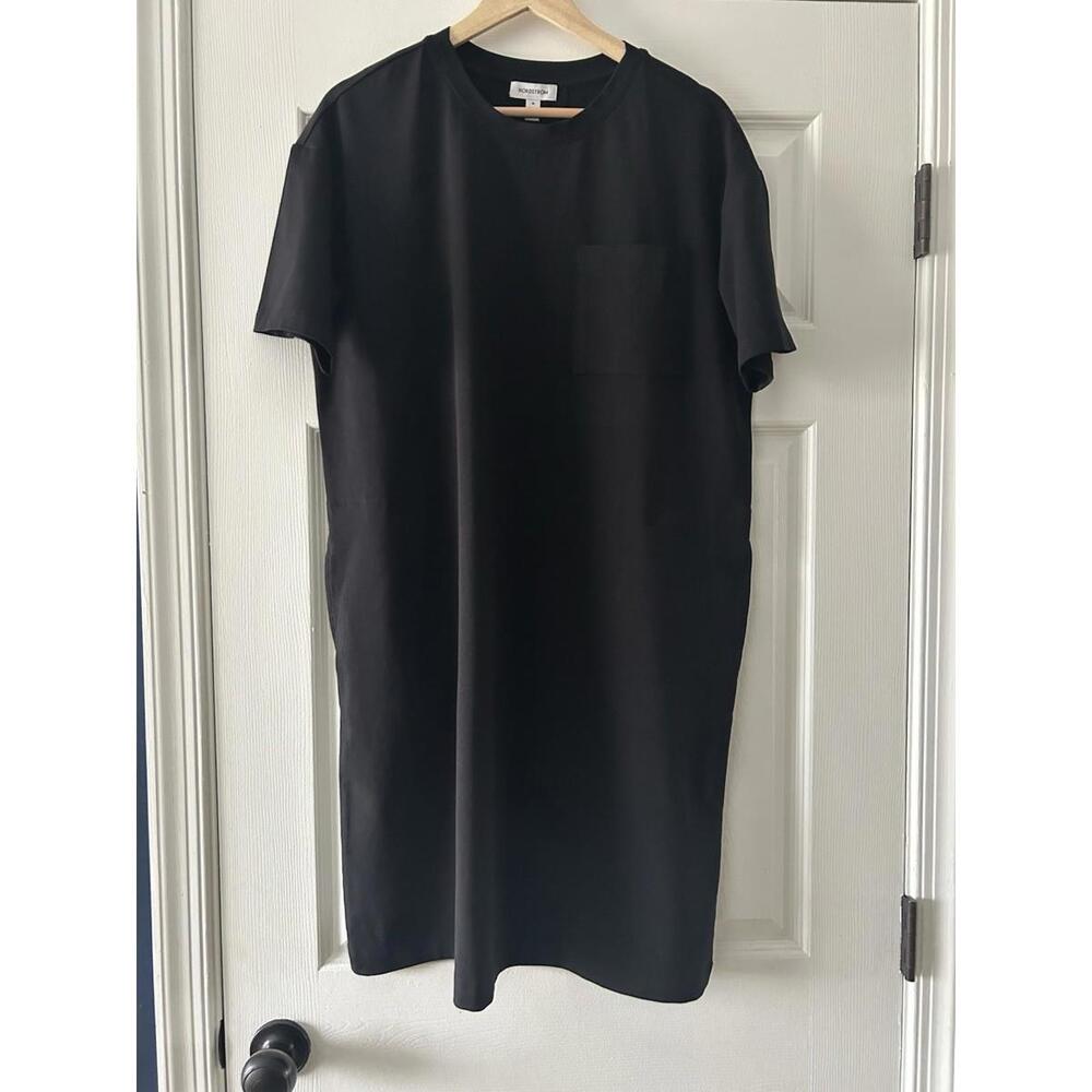 Nordstrom Women T-Shirt Dress Size M Black Classic Casual Minimalist Pockets